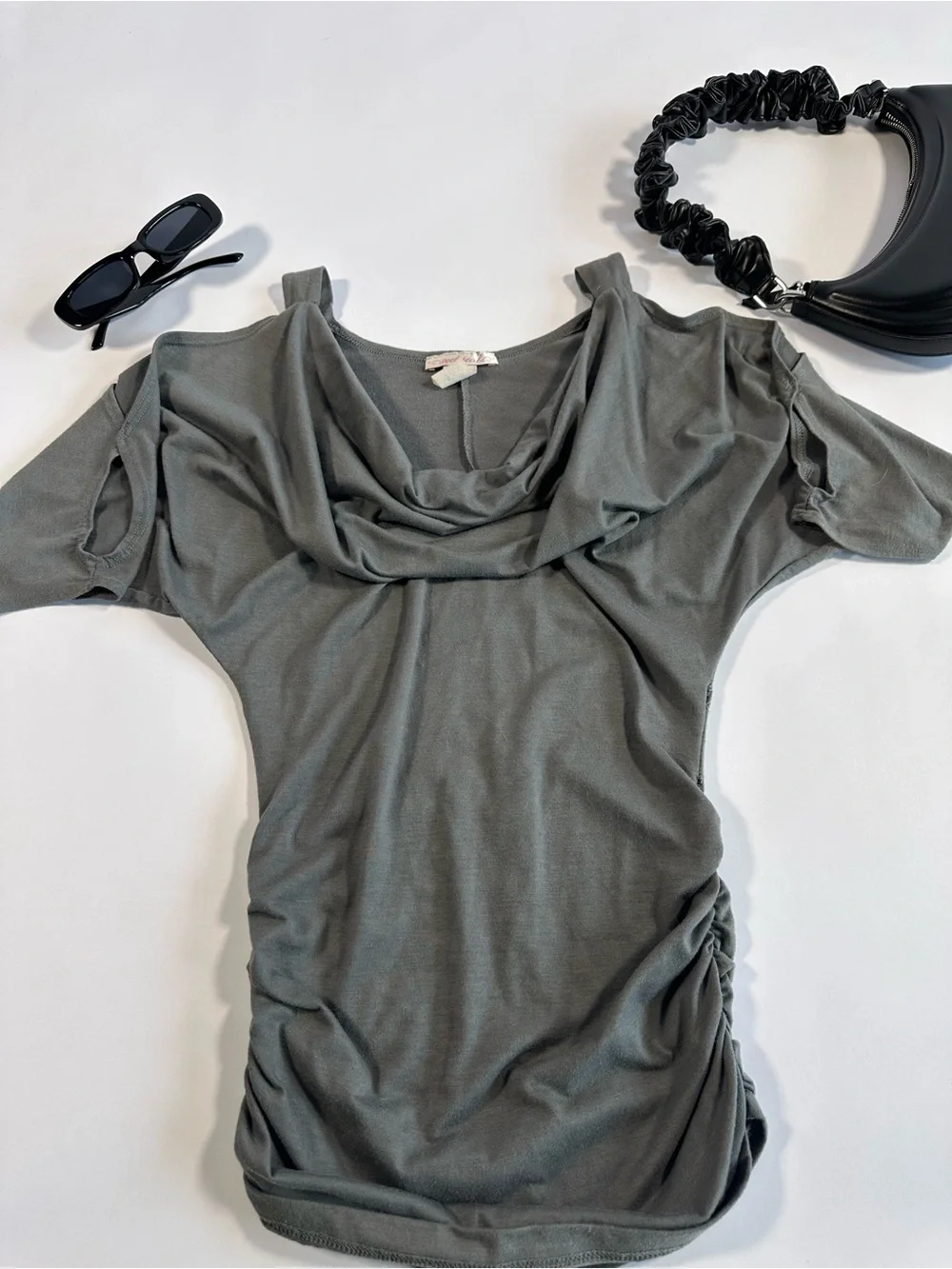 Y2K Gray Cowl Neck Short Sleeve